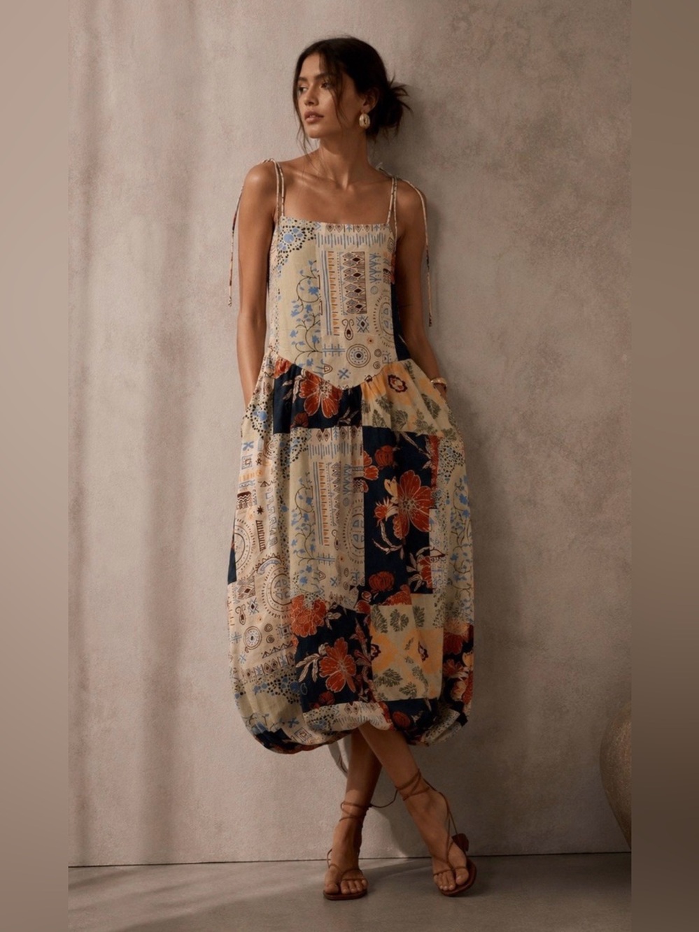 Tulip Recreations Cotton Patchwork Balloon Hem Midi Sundress